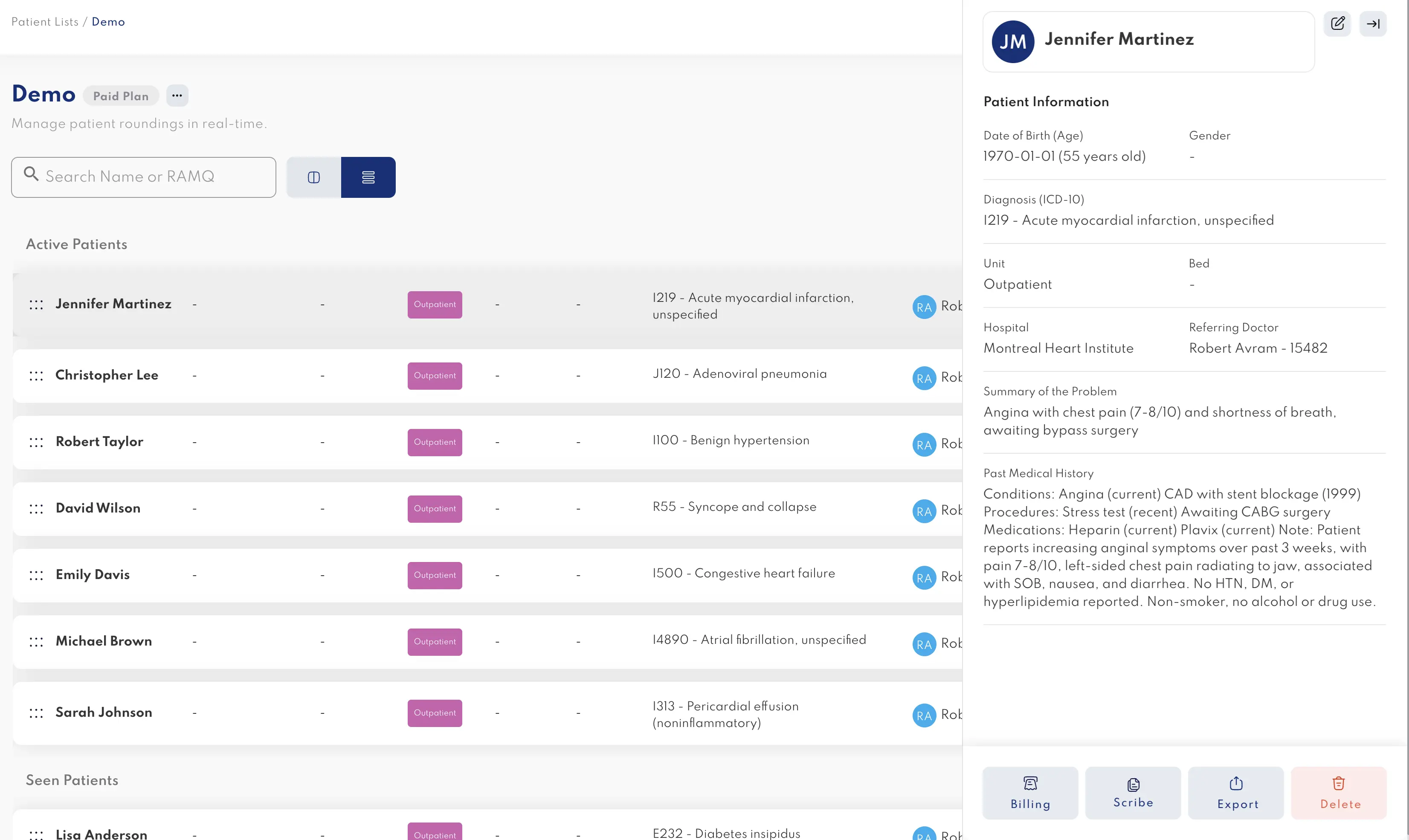 FrontRx patient lists and AI scribe dashboard